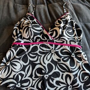 Caribbean Joe Black and White Floral Swim Top